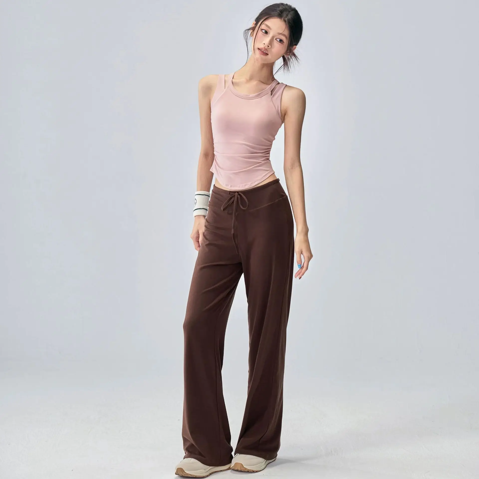 Professional Yoga Fitness Training Pilates Sports Women's Long Sleeve Top with Chest Pad Quick Dry Jump Rope Set Polyester