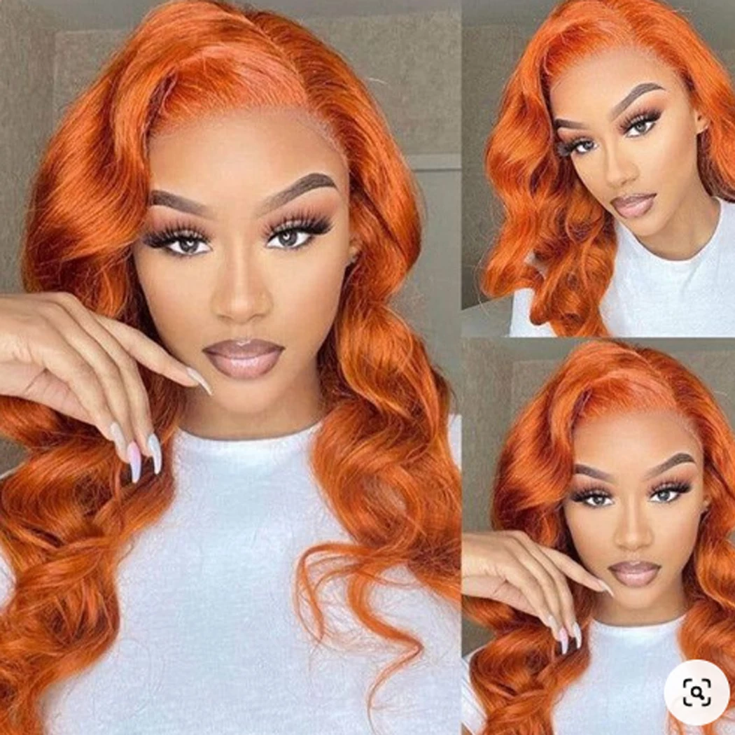 

Orange Ginger Body Wave 13x4 13x6 HD Transparent Lace Frontal Human Hair Wigs 100% Natural Brazilian PrePlucked For Women