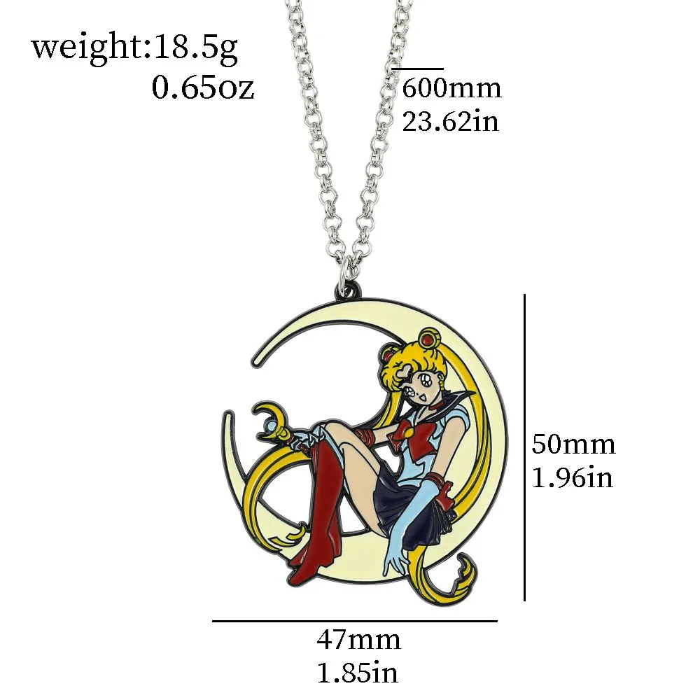 Sweet Anime Metal Enamel Necklace Moon Charm Cartoon Badge Pendant Cosplay Jewelry Accessory for Girls ﻿ - view 4