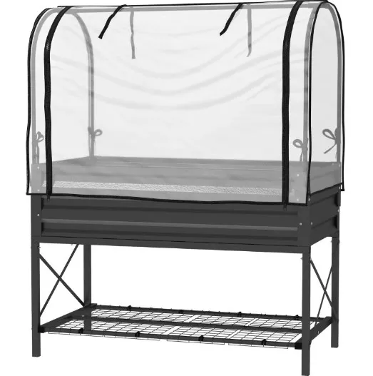 Metal Elevated Planter Box,Raised Garden Bed with Legs and Cover,with Bottom Shelf and Liner for Vegetables