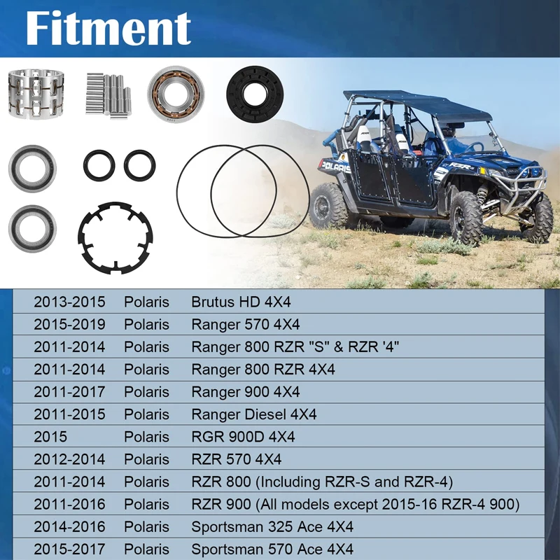 Front Differential Rebuild Kit for Polaris RZR 570/800/900 2011-2017: Aluminum Roll Cage, Steel Rollers, Bearing & Seal Kit