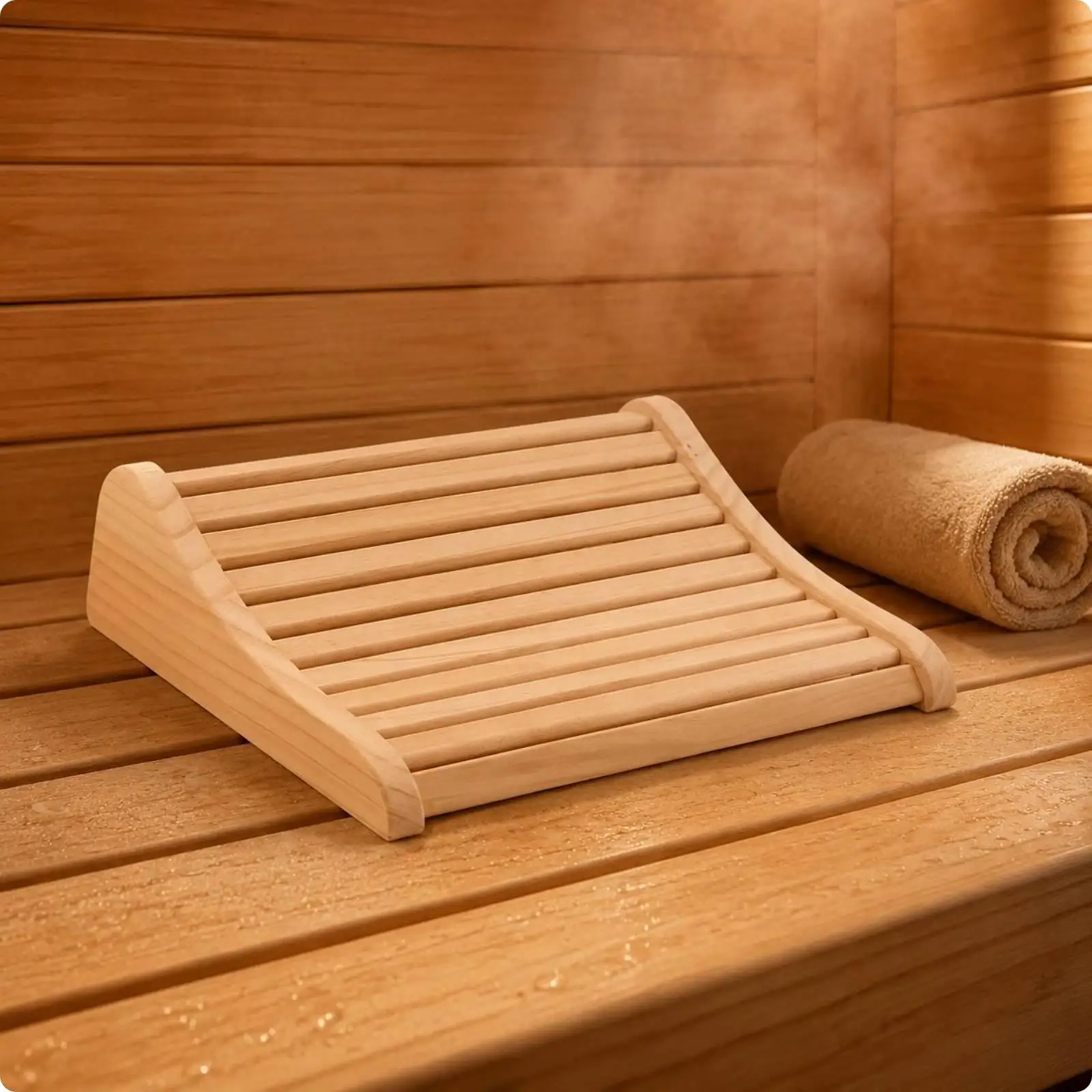Wooden Sauna Headrest Pale Wood Finish Ergonomic Sauna Headrest Curved