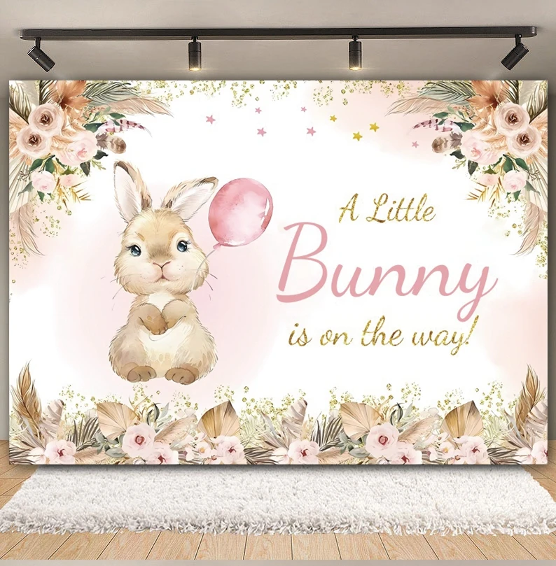 Floral Bunny Baby 1st Birthday Party Photography Backdrop Rabbit Flowers Some Bunny is Turning One Baby Shower Photo Background