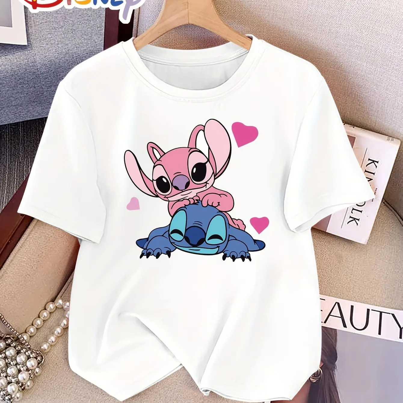 

Disney Stitch Cartoon Character Summer T-shirt Boys and Girls Casual Short Sleeves Cute Comfortable Family Parent-child Clothing