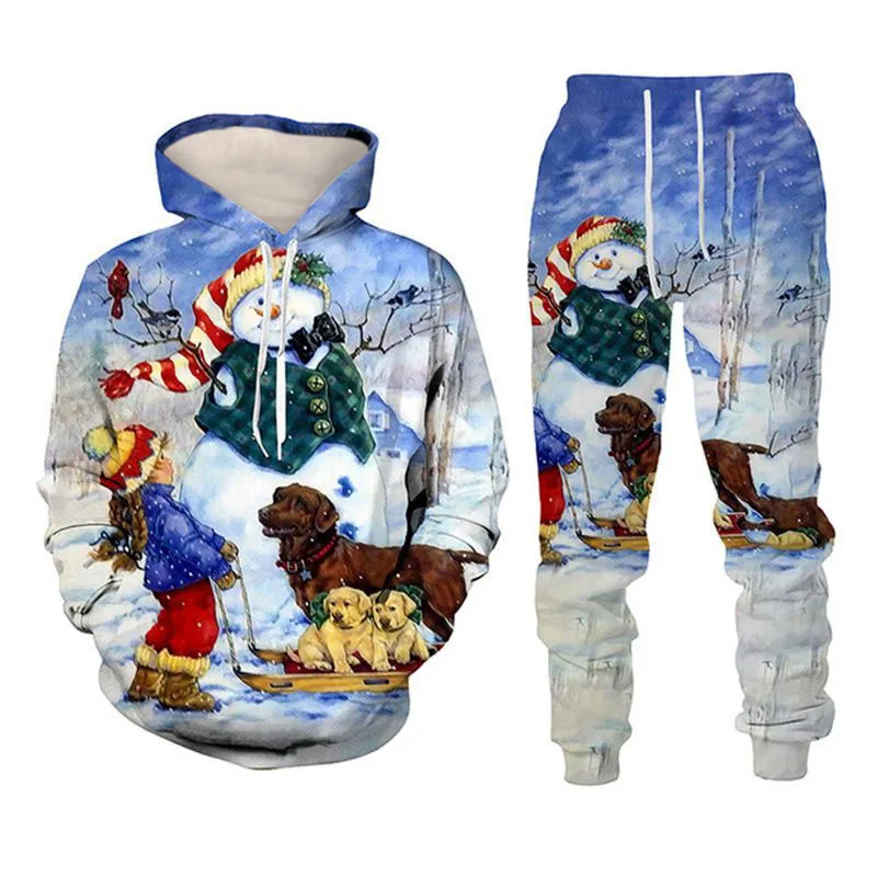 Popular Christmas Christmas Snowman Pullover Set 3D Printed Adult Sweater Set Street Hip Hop Trend Fashion Sports Hoodie Set