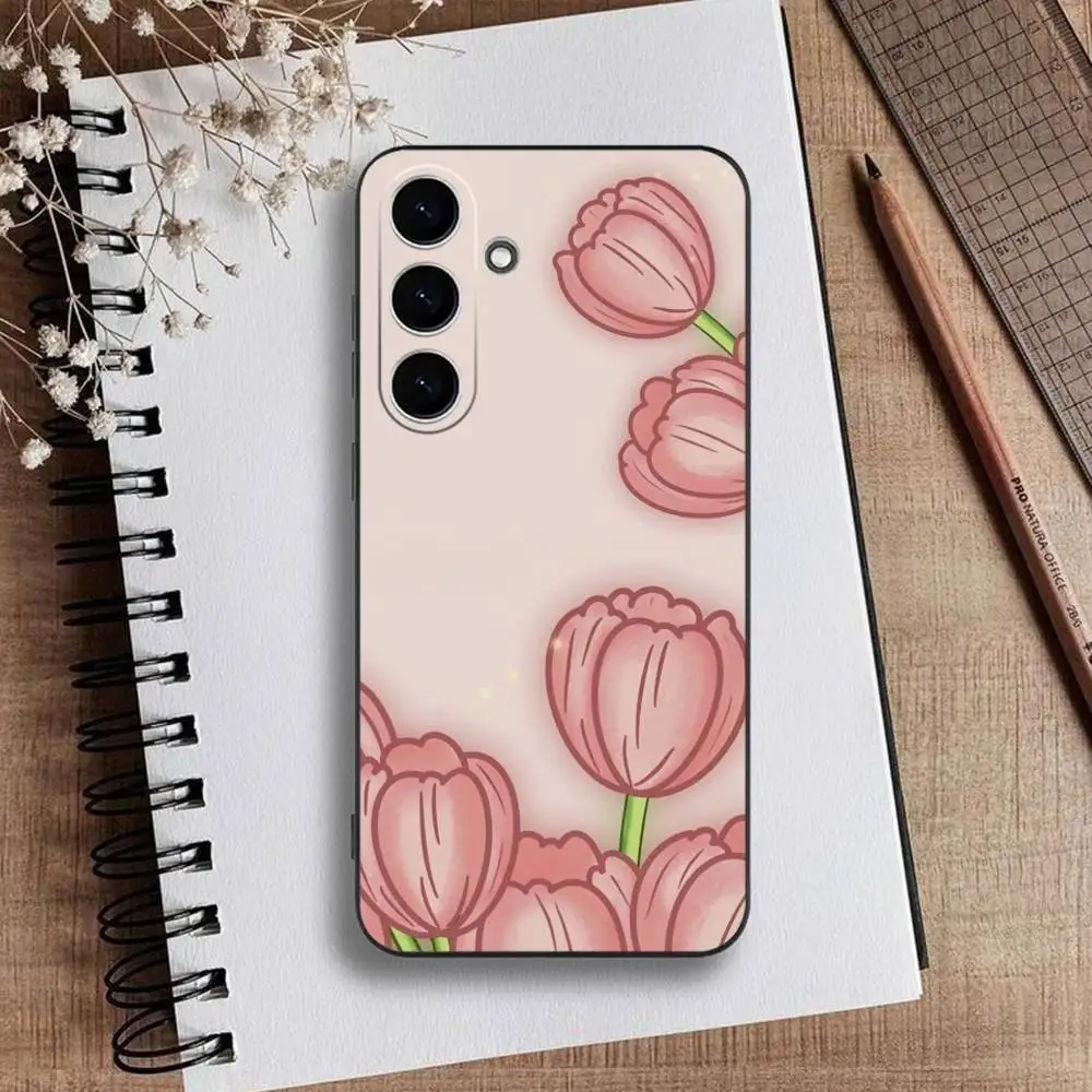 삼성 갤럭시 A73,A72,A71,A70,A53,A52,A51용 T-튤립 전화 케이스, 부드러운 실리콘 블랙 커버