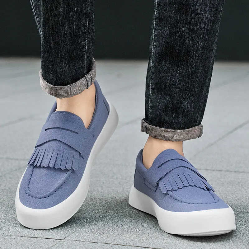 

British Style Man Casual Shoes Big Size 46 Platform Suede Loafer Shoes For Men Summer Blue Designer Men's Shoes chaussures homme