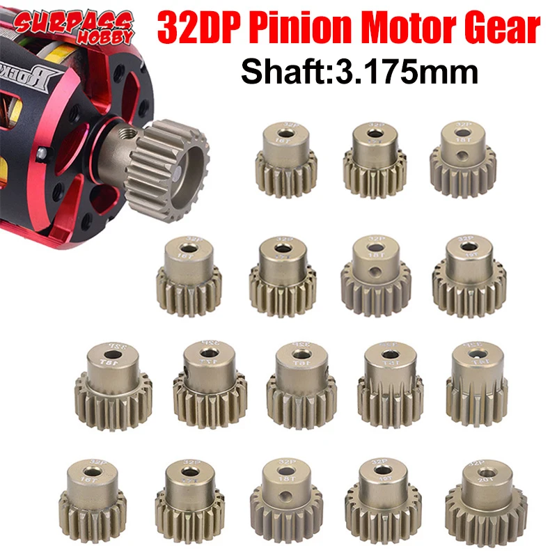 Surpass Hobby 32P Metal Pinion Motor Gear M0.8 32DP 3.175mm Shaft for 1/8 1/10 1/12 1/14 RC Car Wltoys Traxxas Tamiya HSP