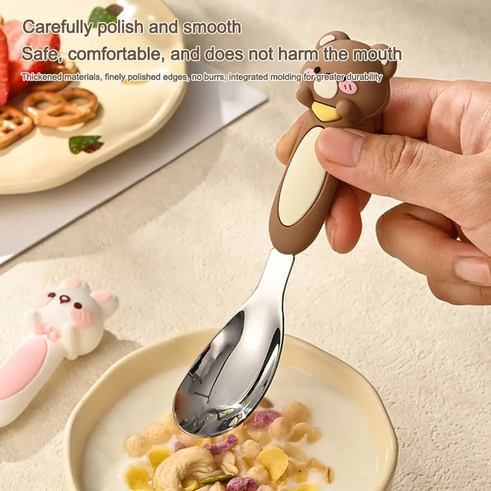 316 Stainless Special Feeding Spoon Anti Slip Handle Yuanbao Spoon Deepen Soup Spoon Tableware Gadgets Silicone Stirring Spoon