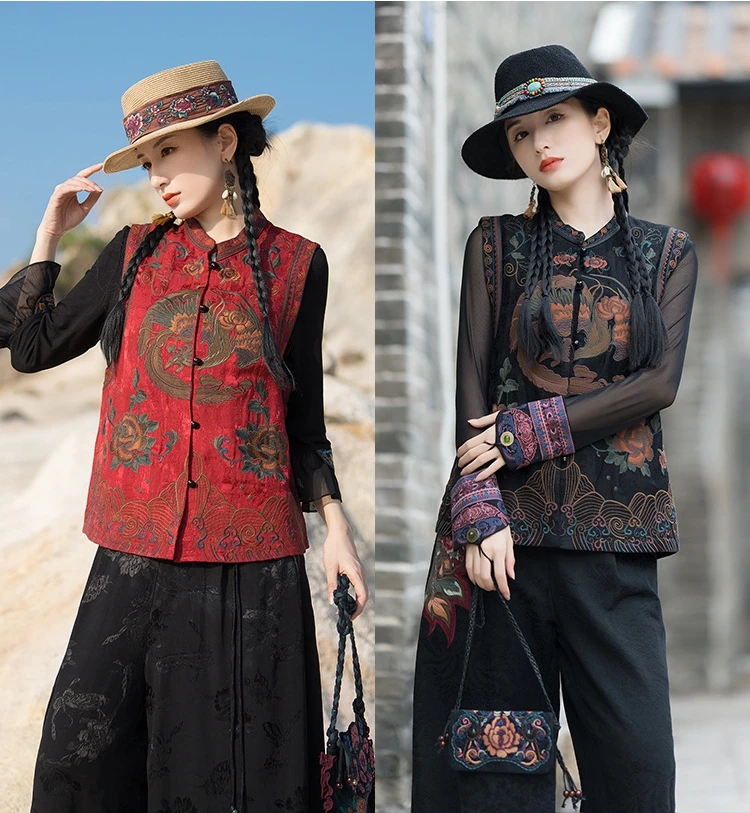 Chinese Style Vest Women Cotton Linen Embroidery Knot Buttons Sleeveless Top Ethnic Spring Waistcoat Female Vintage Elegant Vest