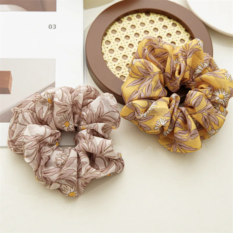 Summer New Large Wide Version  Floral Cloth Hair Ties Elastic Scrunchies Fashion Trendy Wholesale Flower Hair Scrunchies