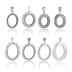 925 Sterling Silver Pendant Blank Base Fit Oval Cabochon Cameo DIY Necklace Jewelry Making Supplies