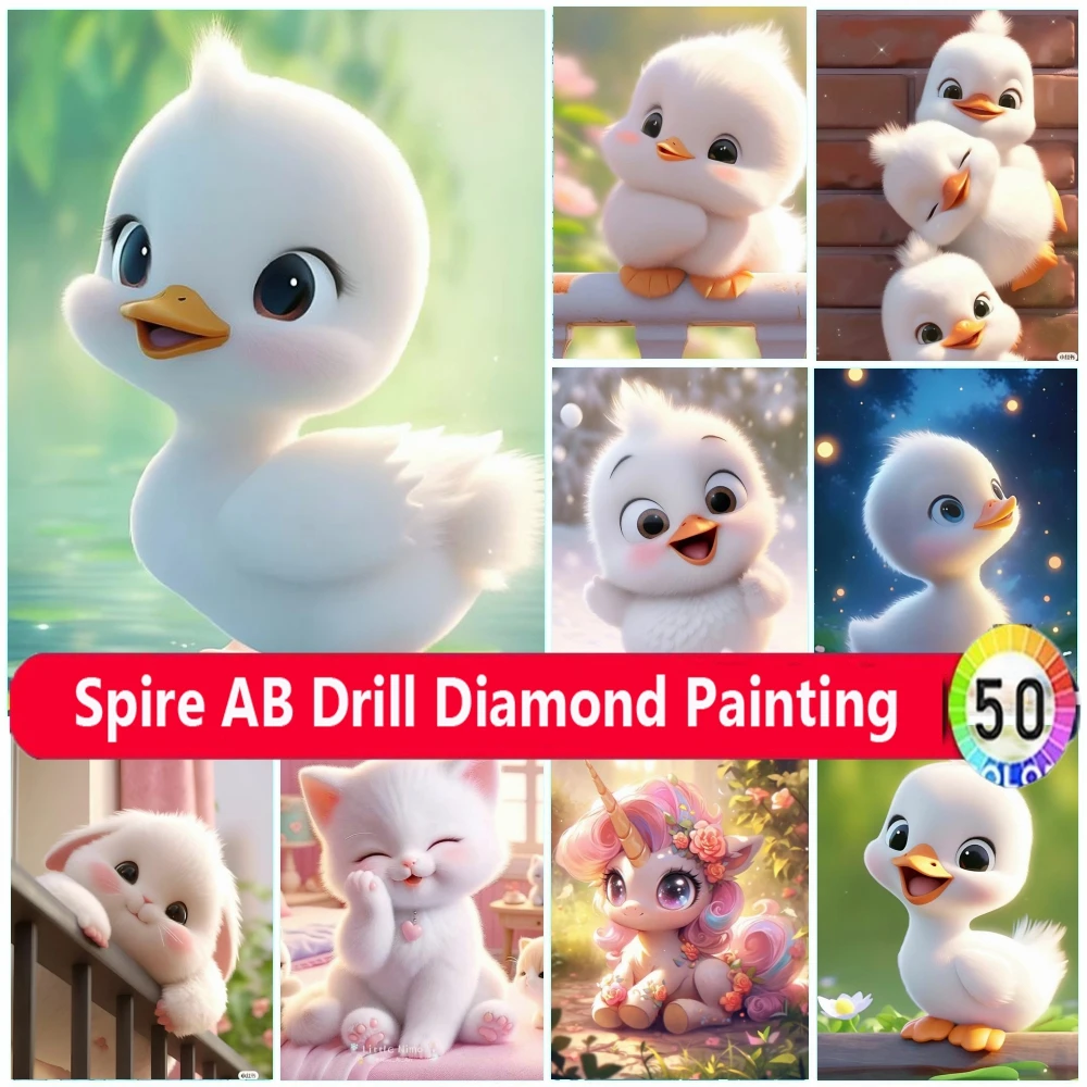 Zwierzęcy Diy AB diamentowy zestaw do malowania nowy 2024 mozaika haft słodki kaczka kot biżuteria artystyczna haft krzyżykowy dekoracja domu prezent dla dzieci
