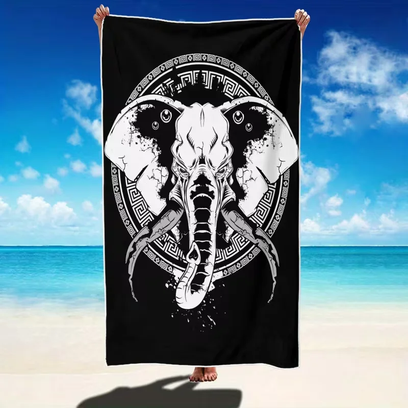 Tribal Ethnic Elephant Print Beach Towel Greek Key Pattern Quick Dry Soft Absorbent Sand Free Towel for Men Women Summer Travel