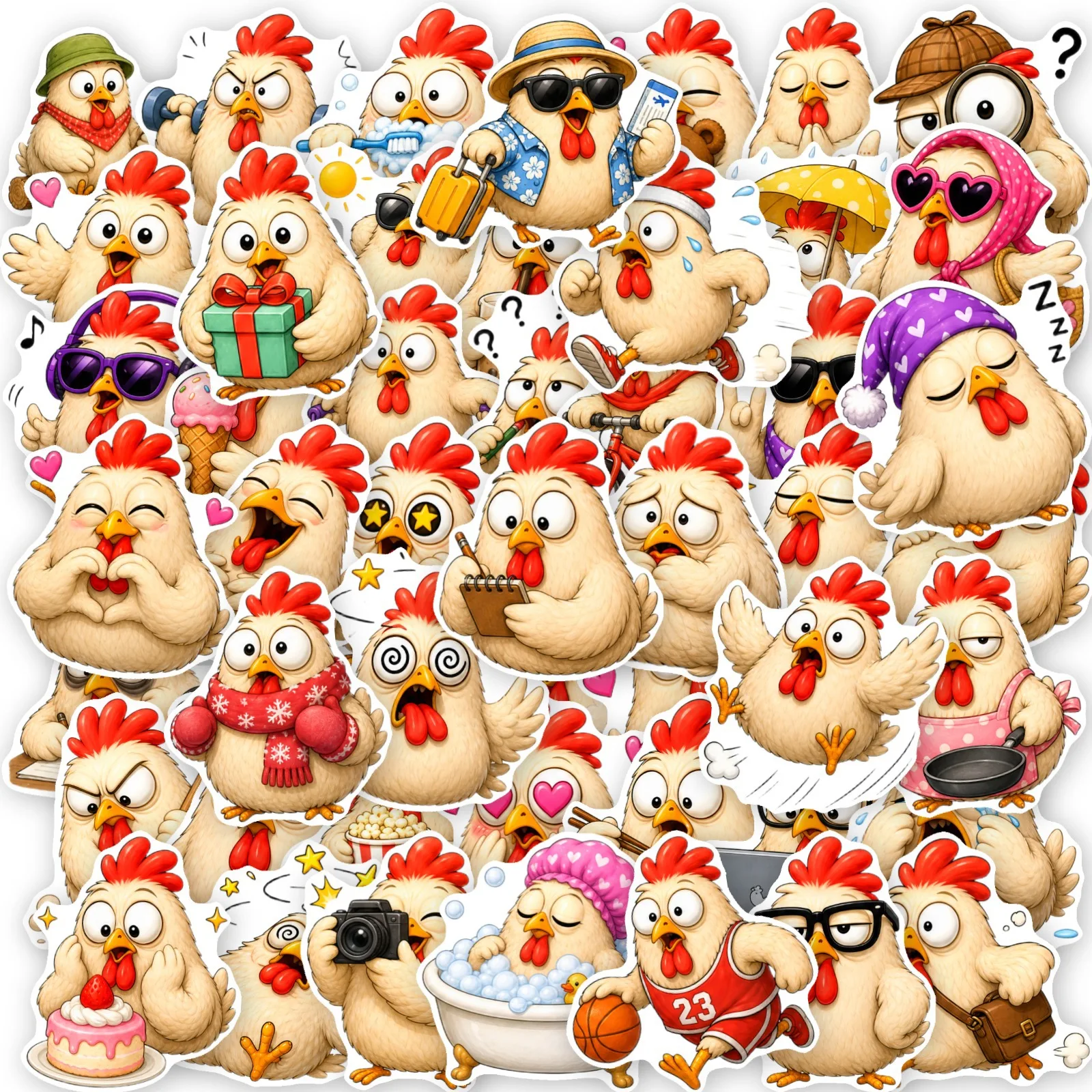 50 PCS Funny Chick Animal Stickers Cartoon Graffiti Stickers Phone Case Skateboard Hand Account Material Waterproof Decals