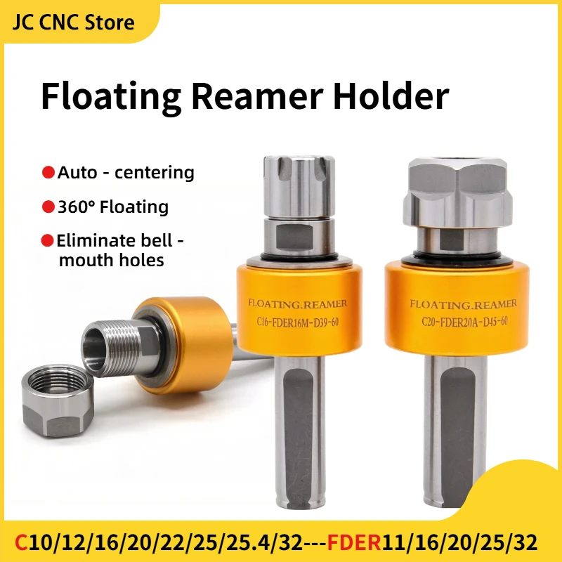 Floating Reamer Holder C10/C12/C16/C20/C25/C32 with ER25/ER32, 360° Auto-Centering Floating Tool Holder