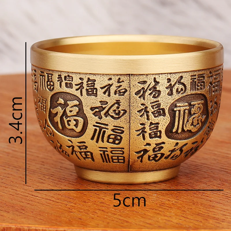 Pure Copper Vintage Carved Hundred Office Tea Table Mini Four Blessings Cup Metal Craft Ornament Street Stall Whol