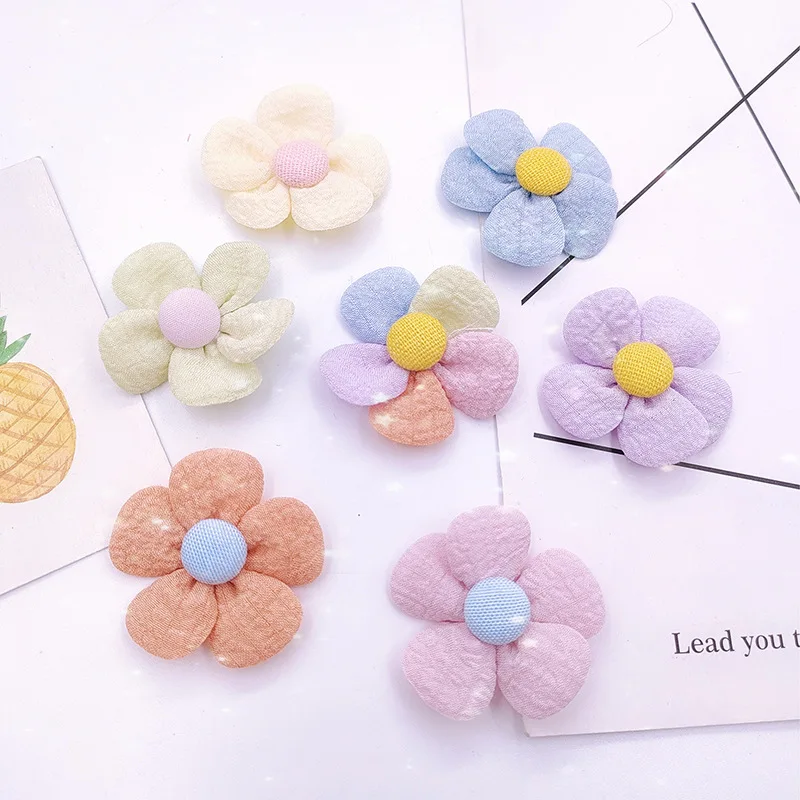 10PCS New fabric embossed five-petal flowers diy handmade hairpin material sun flower clothing accessories children's clothing