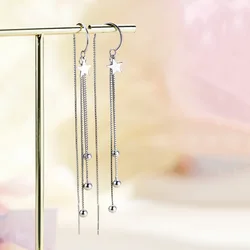 Five pointed Star Long Chain Earring For Women Girls Tassel Bead Ear Line Wedding Elegant Korean Silver Color Jewelry
