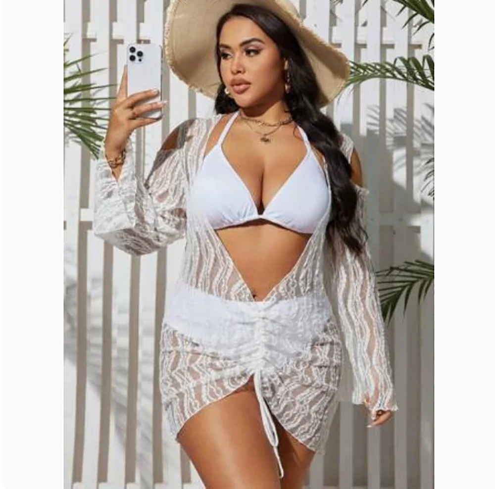2025 neue große niedrige Taille Sexy dreiteilige Bikini Langarm Cover-up Bademode Sommer solide Bikini Set brasilianische Frauen Beachwear