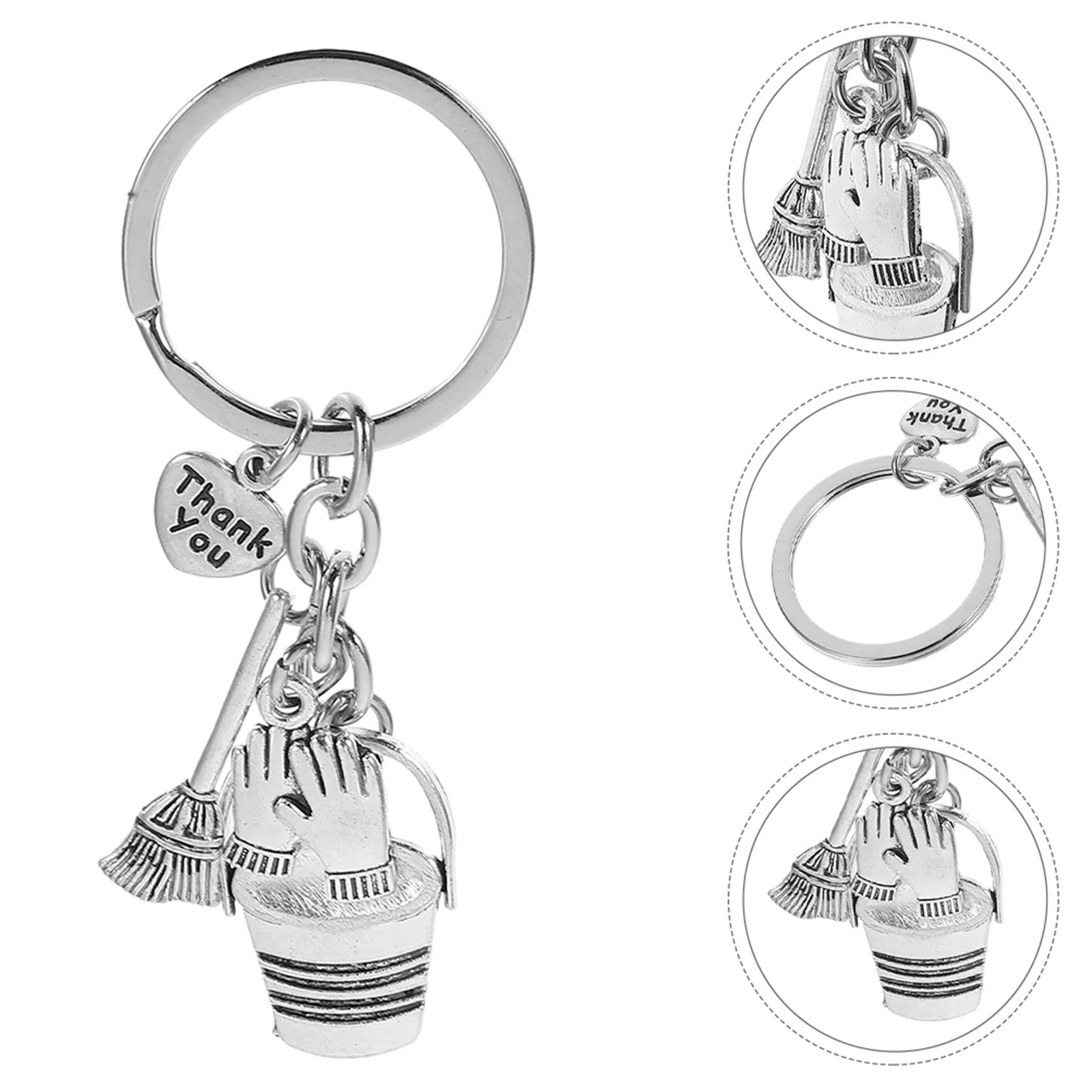 6Pcs Housekeeping Appreciation Keychains Thank You Charms Metal Bucket Mini Cleaning Staff Gift for Daily Use Thank You Keychain