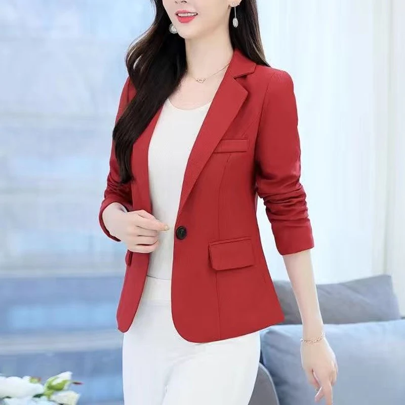 Blazers de manga comprida monocromáticos femininos, cardigã de botão na rua alta, estilo coreano, tops elegantes com tudo combina, moda primavera e outono, novos