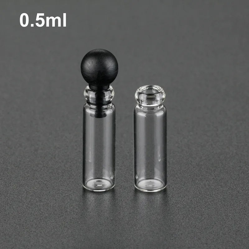 

800pcs 0.5ml 1ml Slender Perfume Bottle With Inner Plug Black Round Head Test Tube Bottle Gift Bottle