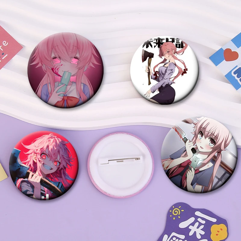 Cute Anime Girl Gasai Yuno Brooches Future Diary Badge Backpack Decoration Round Cartoon Lapel Pins Jewelry Gifts Accessories view 2