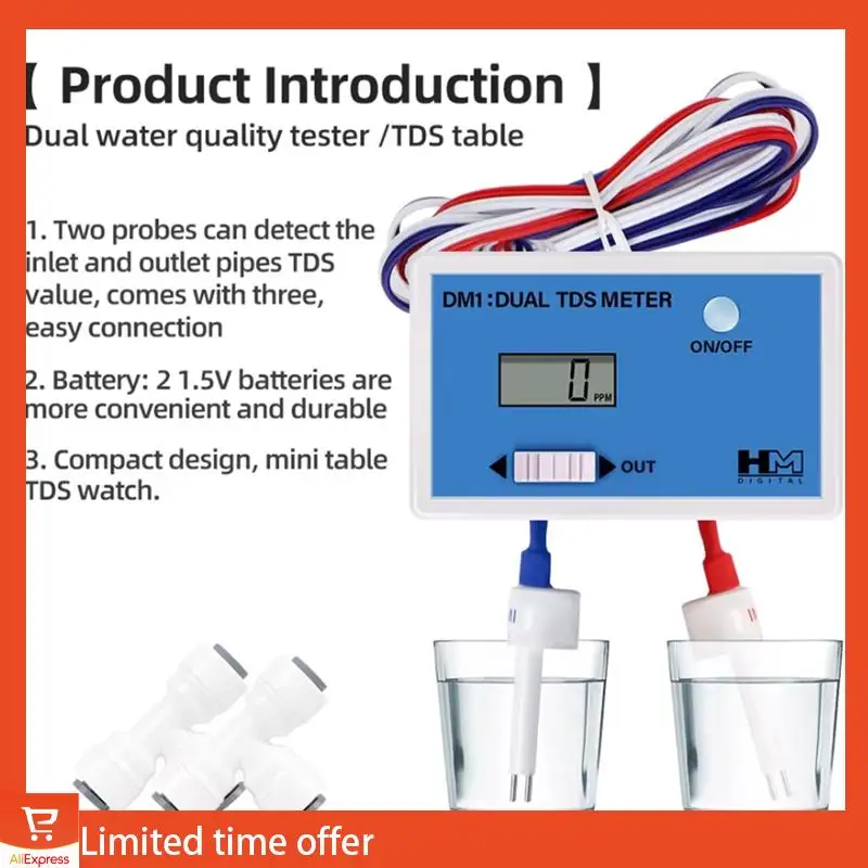 

Fresh Digital Water Quality Tester Dual Probe Online TDS Detector Input/Output Water Quality Monitor For Tap Water Fish Tank
