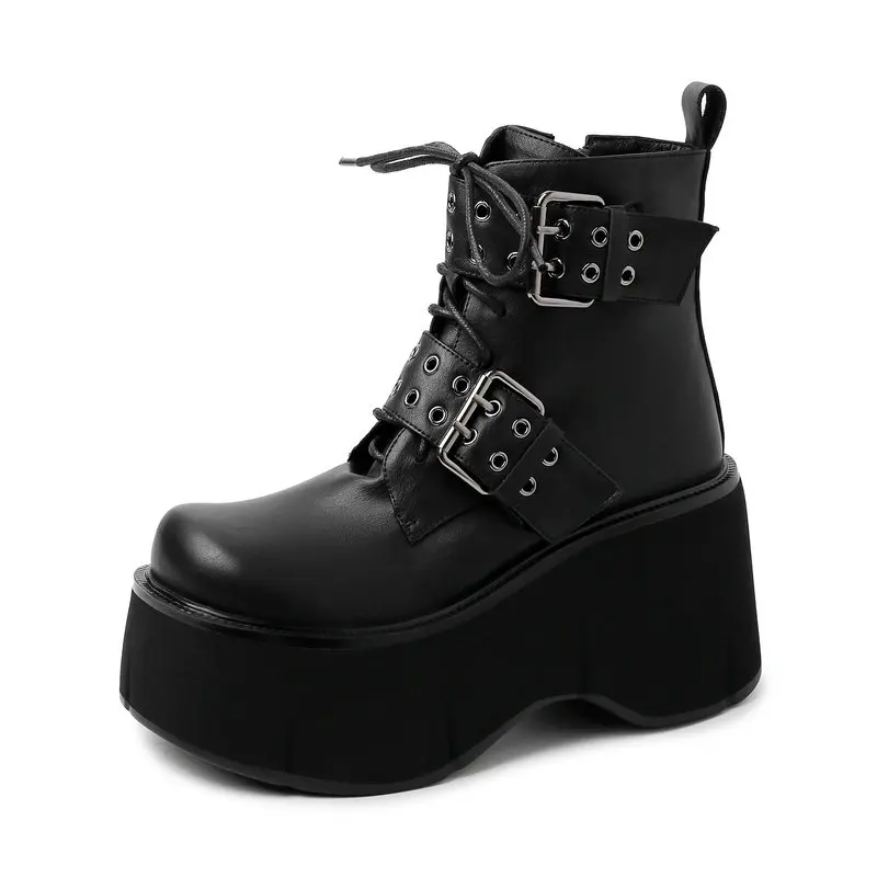 

Новинка 2023 года, женские ботинки на платформе, обувь до щиколотки, модные уличные ботинки из натуральной кожи