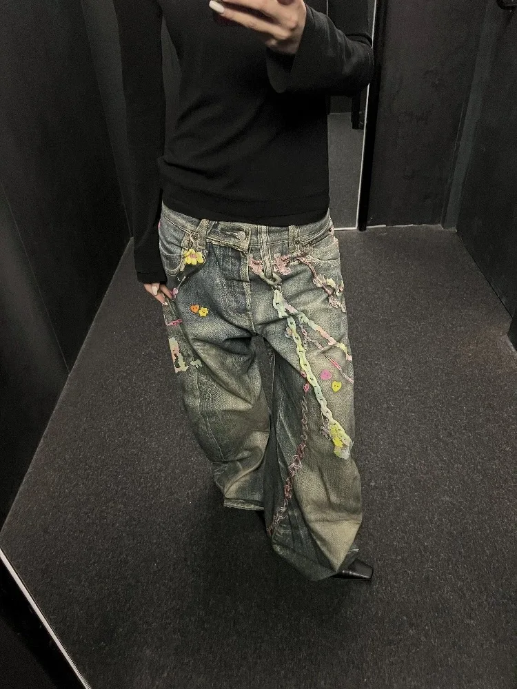 

Джинсы High Street Ac3D с цифровым принтом «Конфетные брызги», прямые широкие брюки, джинсы из денима, повседневные свободные джинсы, 1981m