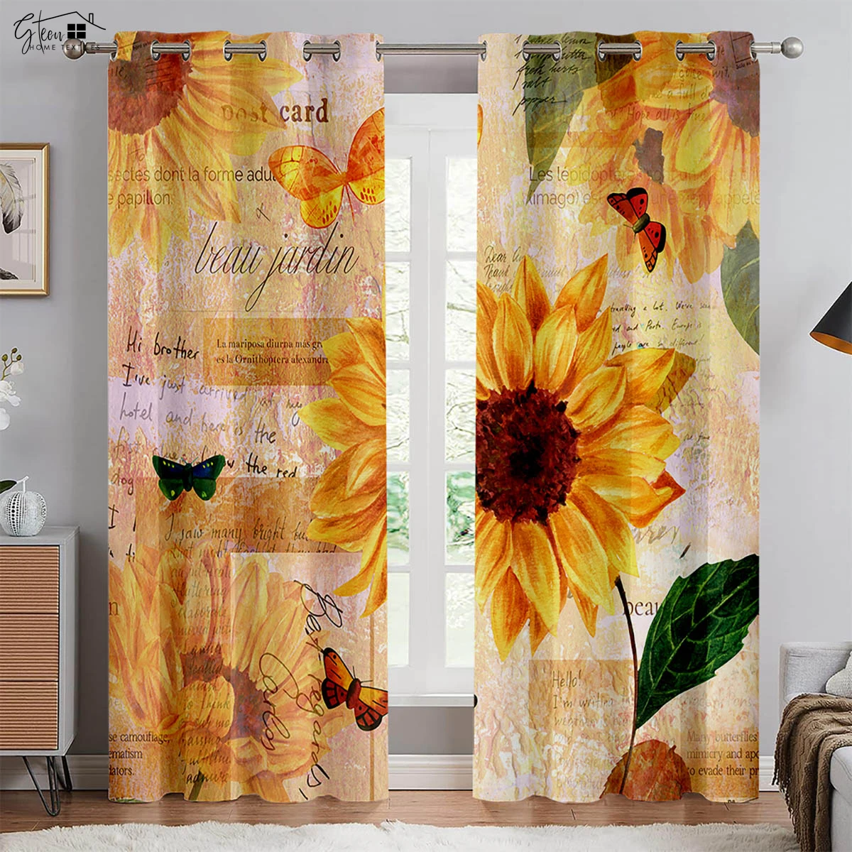 

Sunflower Floral Print Curtains Pastoral Style Window Decoration Curtains Suitable For Living Room Bedroom Balcony Curtains