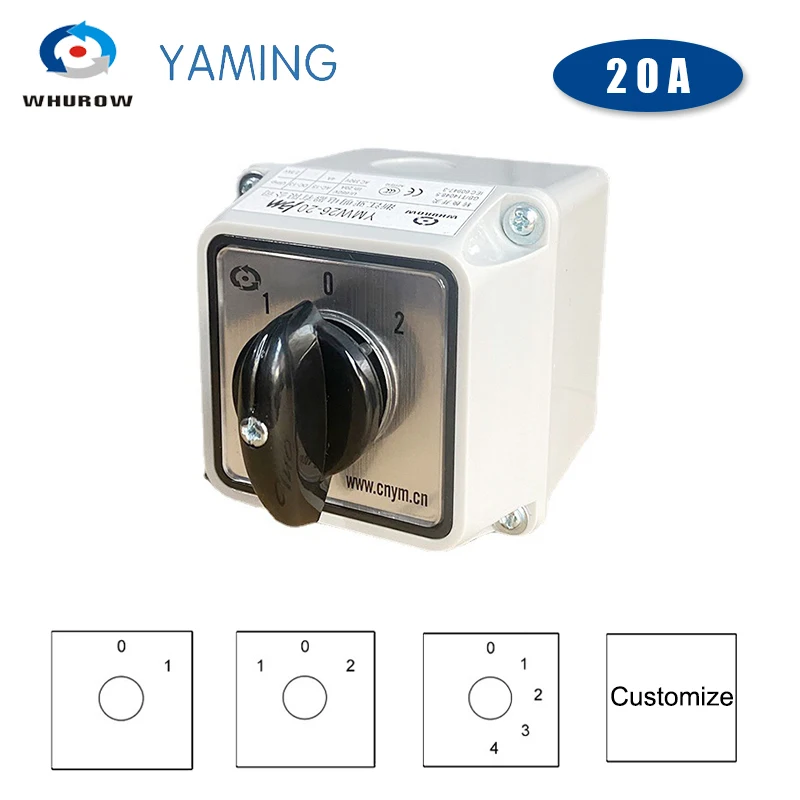 YMW26-20/3M Changeover Rotary Cam Universal Switch 20A 3 Levels 3 Position With Waterproof Enclosure Control Dual Power