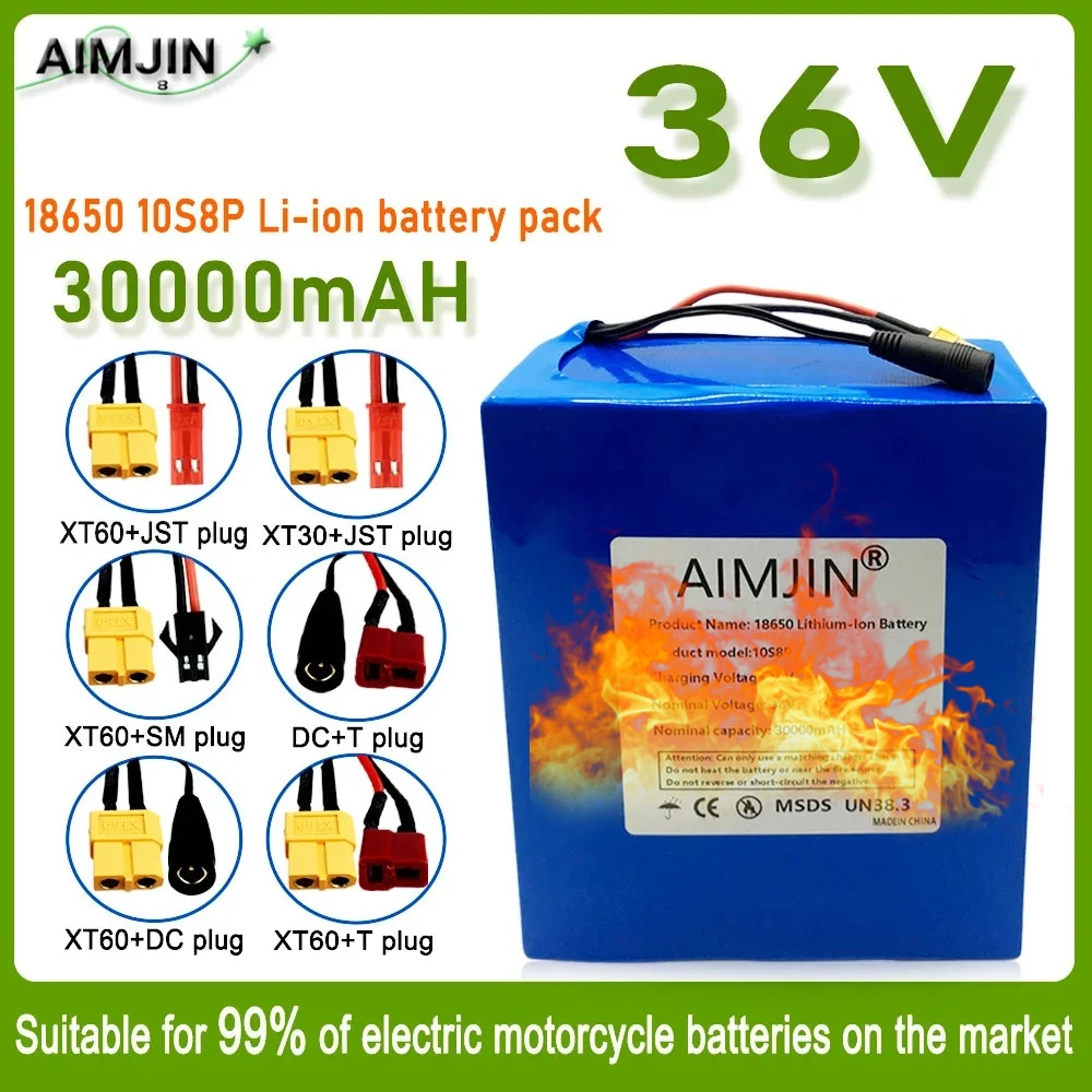 

36V 10S8P 30Ah 18650 A-class lithium battery pack, 1500W high-power built-in BMS, suitable for various energy storage backup