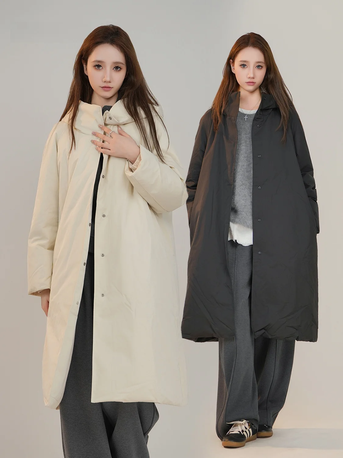 

VIAIOVY Dimal Sle Hooded Stand Collar Loose Fit Long down Jaet Polyester Fiber White Du down Filling Warmth Guaranteed