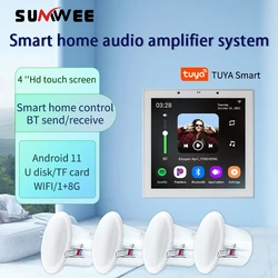 Smart Home Touch Screen 4 Inch Android 11 bluetooth audio in Wall Amplifier Alexa Voice Control Background Music Ceiling Speaker