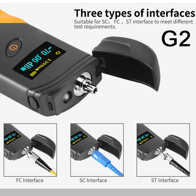 

Оптический измеритель мощности G2, тестер оптоволокна FTTH, 9 длин волн, высокая точность, USB-зарядка, SC FC ST, OLED-дисплей, портативный, аккумулятор 900 мАч Li-ion