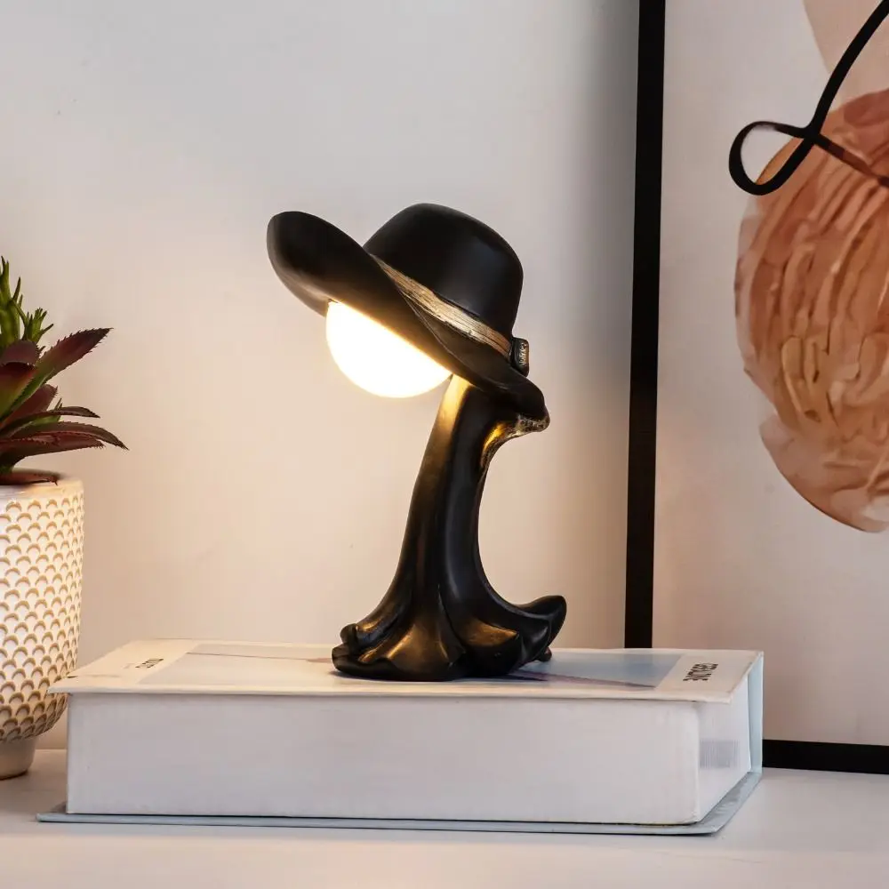 

Creative Decorative Straw Hat LED Lamp Handicraft Cartoon Table Night Light Resin Art Bedside Lamp Home Decor