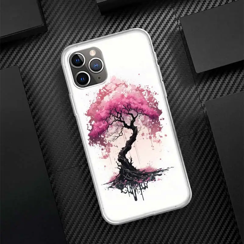 Cherry Blossom Tree Silicon Call Phone Case for iPhone 17 16 16E 15 Pro Max 14 Plus 11 13 Mini 12 7 8 SE Air 17Pro Cover Shell F