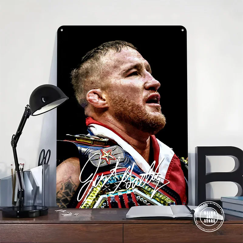 Justin Gaethje Championship Belt Poster Retro 3D Printed Metal Signs Customized Wall Hanging Gift for Tin Sign Room Ornaments