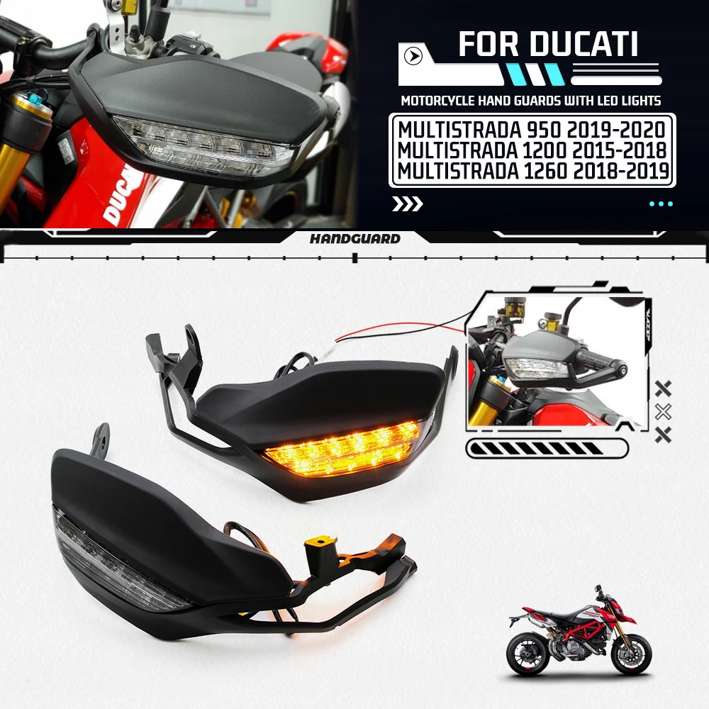For Ducati MULTISTRADA 950 1200 1260 Motorcycle Accessories Wind Deflector Shield Handguards Hand Protectors LED Lights Full Set