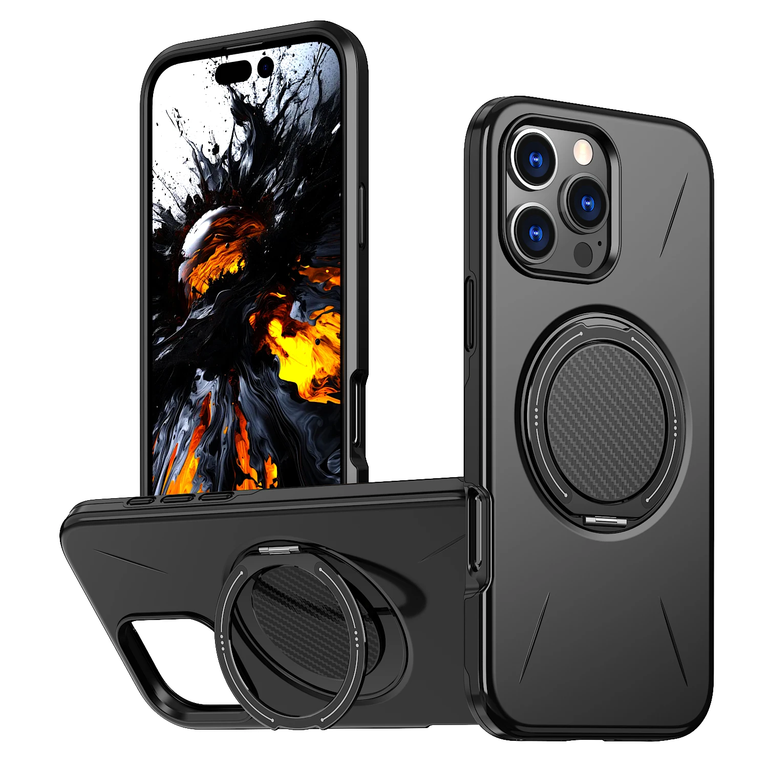 

Wireless Charging Strong Magnetic 360° Rotating Ring Stand PU Leather Phone Case For iPhone 17 16 15 14 13 12 Pro tective Case