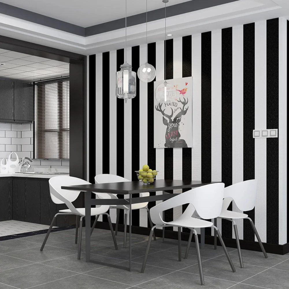 Black and White Striped Self-adhesive Wallpaper PVC Self-adhesive Wallpaper for Student Dormitory Restaurant Background Wall