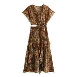 Autumn New Women's Fashion European And American Style Versatile Stacked Decoration Animal Pattern Midi Dress