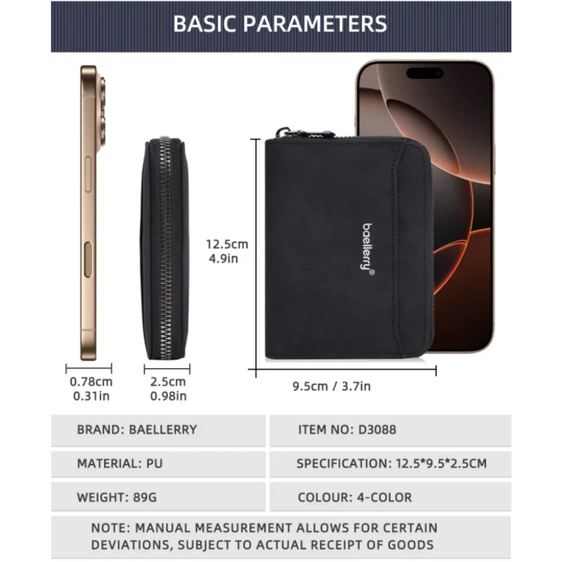 New Multi-Functional Men's Short Wallet, Fashionable Matte Zipper Money Clip, Simple Leather Multi-Slot Card Case, Coin Purse
