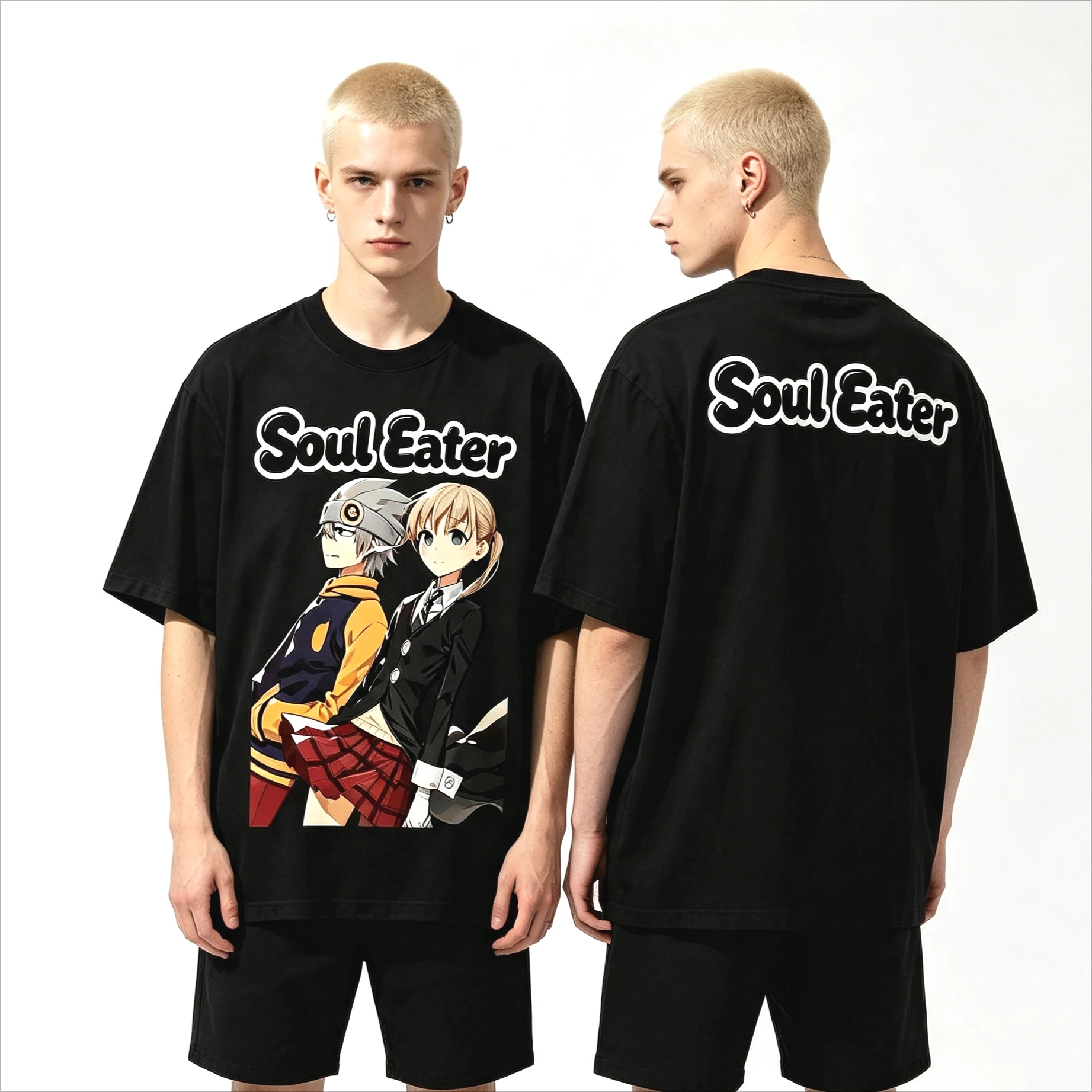 2026 Summer Hot Sale Anime Soul Eater T Shirt Y2K Unisex Gothic Cotton Round T-shirt Hip Hop Streetwear Oversized Punk T-shirt
