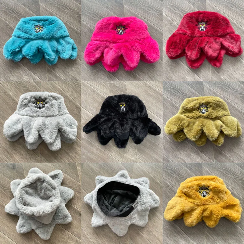 Multi-color Faux Fur Octopus Glo Gang Hat Men Women Streetwear Embroidery Plush Cap Party Gift Winter Cartoon Hat