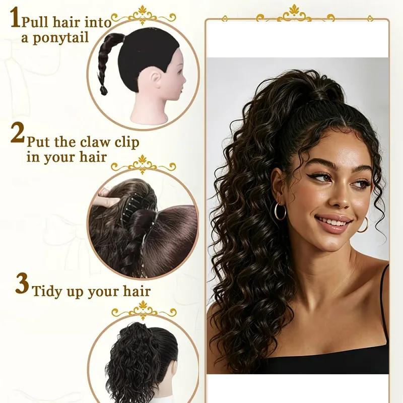 16Inch Synthetic Short Deep Curly Ponytail Hair Extension Claw Clip in Mixed Colors Fluffy Hairpiece for Women Daily Party view 6