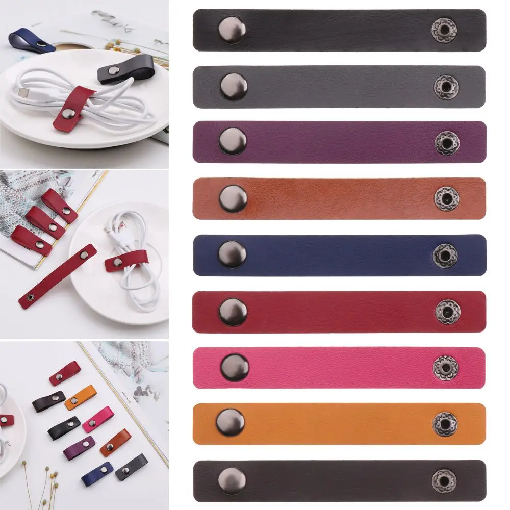 

5pcs 9 Colors Work Travel Accessories Cord Organizer Leather Cable Straps Earphone Wrap Winder Tie Wraps Keeper Wire Ties