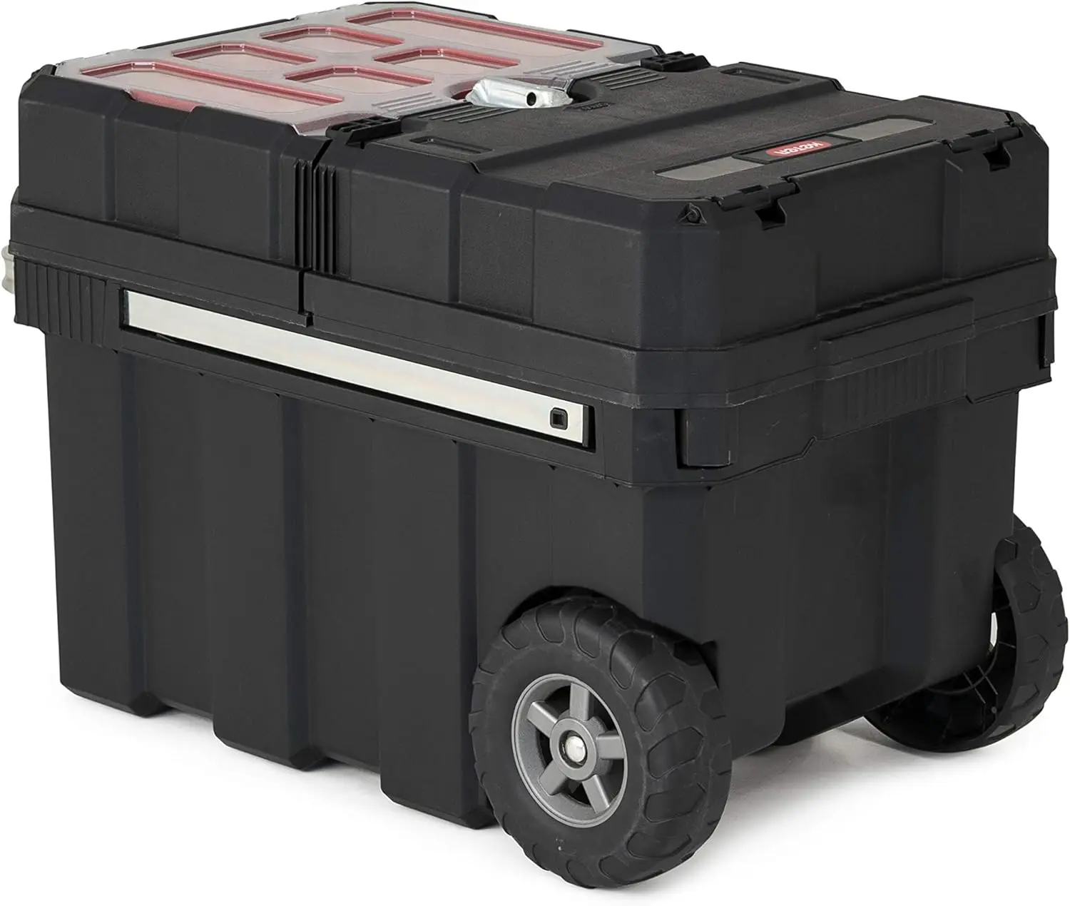 

Resin Rolling Tool Box with Locking System and Removable Bins Perfect Organization and Storage Chest for Power Drill